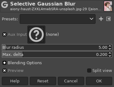 Selective Gaussian Blur filter dialog