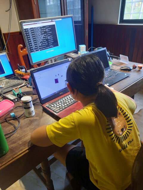 A girl is designing an 3D object on a computer at Makers Siem Reap